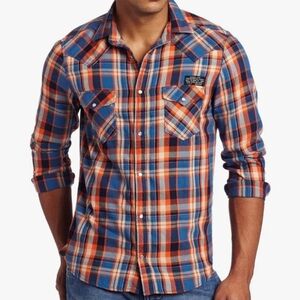 Diesel Skelt Shirt, cowboy Western stamped Orange, blue Large